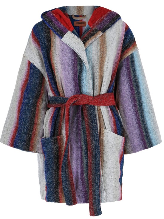 Missoni Other - Missoni Glitter Multicolor Striped Hooded Belted Coat with Red Accent